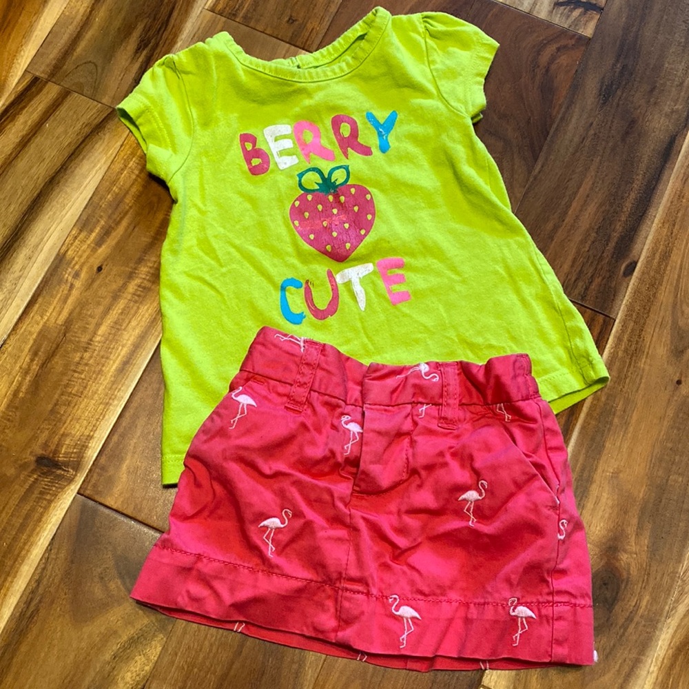 Girl’s Size 3-6 Months Skort & T-shirt Bundle: Flamingo GAP Skort &Berry T-shirt